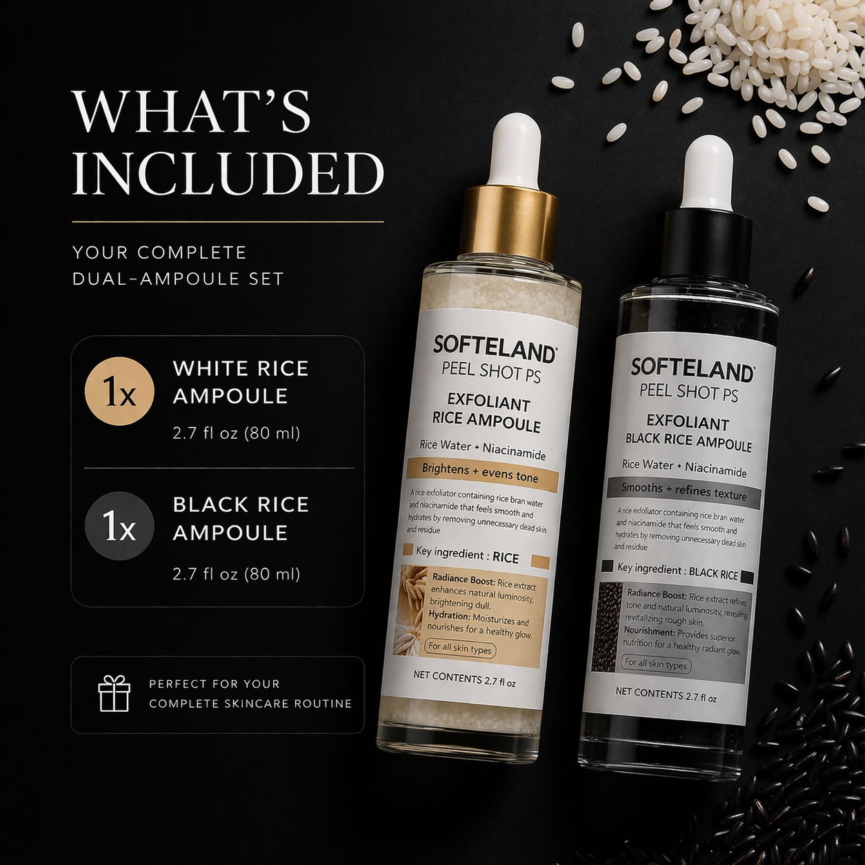 Korean Rice Exfoliating Ampoule Duo — White Rice + Black Rice Set